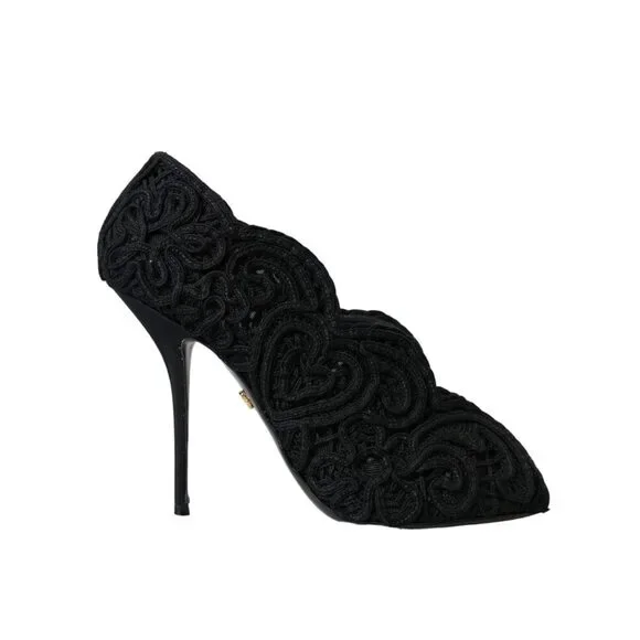 Dolce & Gabbana Black Cordonetto Ricamo Pump Open Toe Shoes - Picture 6 of 9